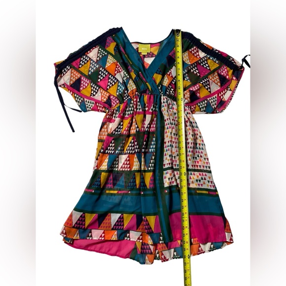 MAEVE ANTHROPOLOGIE Semi Sheer Multicolored Geometric Print mini Dress Size 4 - Picture 6 of 10